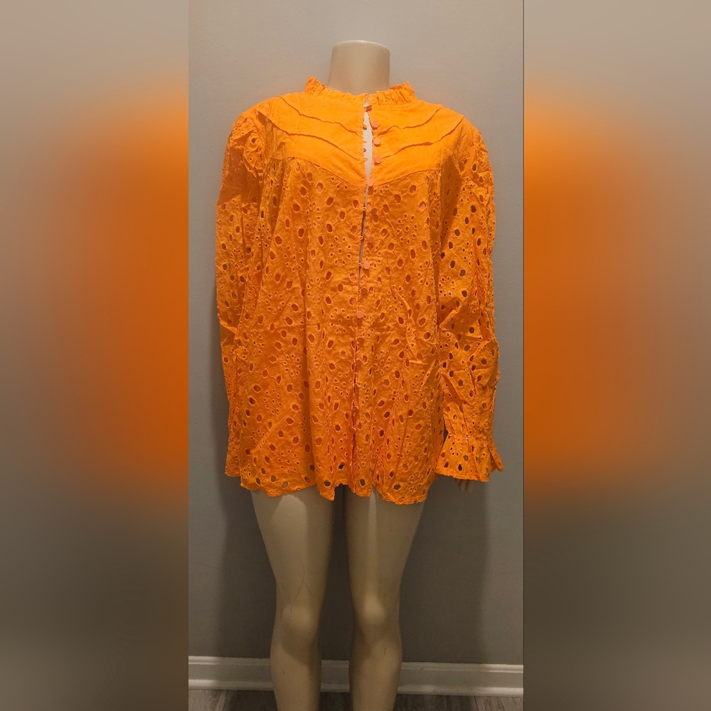 Unlisted Vibrant Orange Eyelet Blouse
